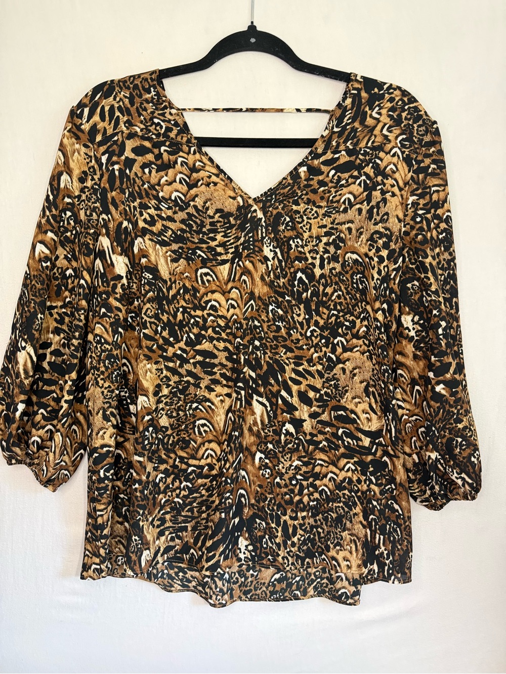 Cato Multi-Tone Animal Print V-Neck Blouse - Brown/Black/Cream Size L